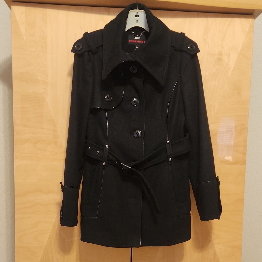 Womens Miss Sixty Wool Blend Coat Black Size Medium